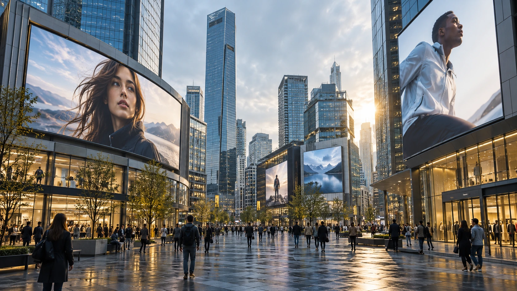 Pantallas y anuncios publicitarios en un entorno urbano